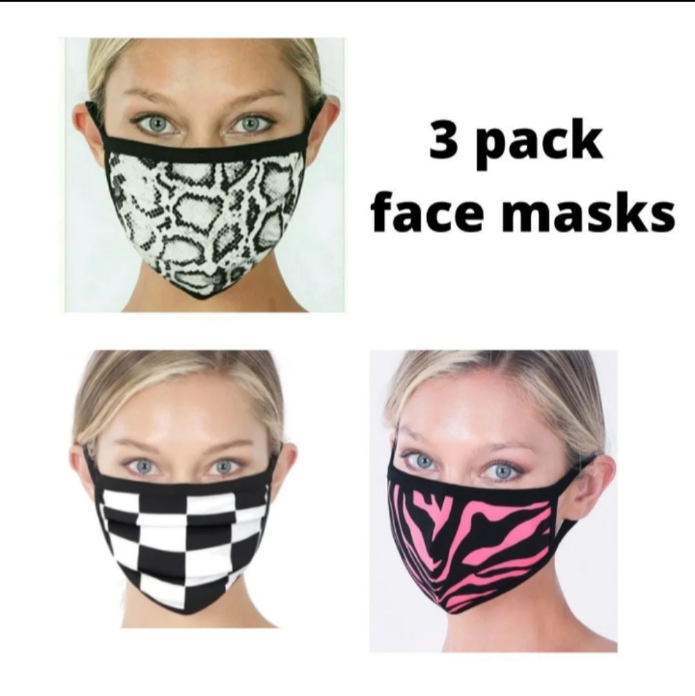 ❗ CLEARANCE ❗ New 3 pack Cloth face masks in snake print, checkered & pink zebra
